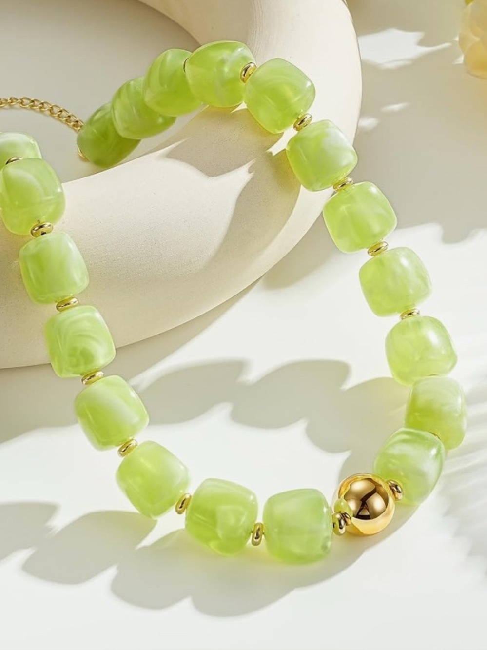 Lime Green Beaded Marbled Statement Necklace